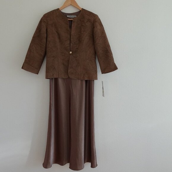 Jessica Howard Dress and Jacket Petite Size 4P Brown Textured - Picture 1 of 10